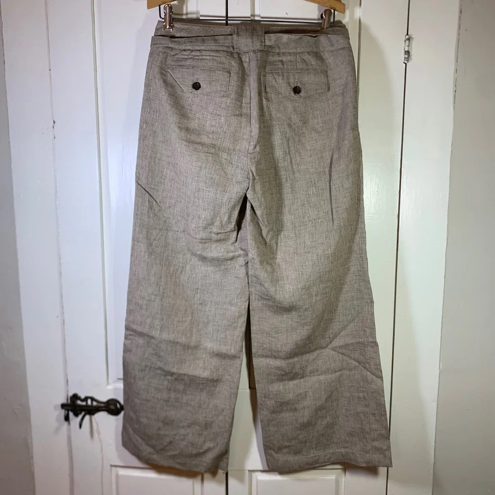 Banana Republic Ryan Fit Wide Leg Linen Pants Taupe Tie Waist Trousers Womens 4